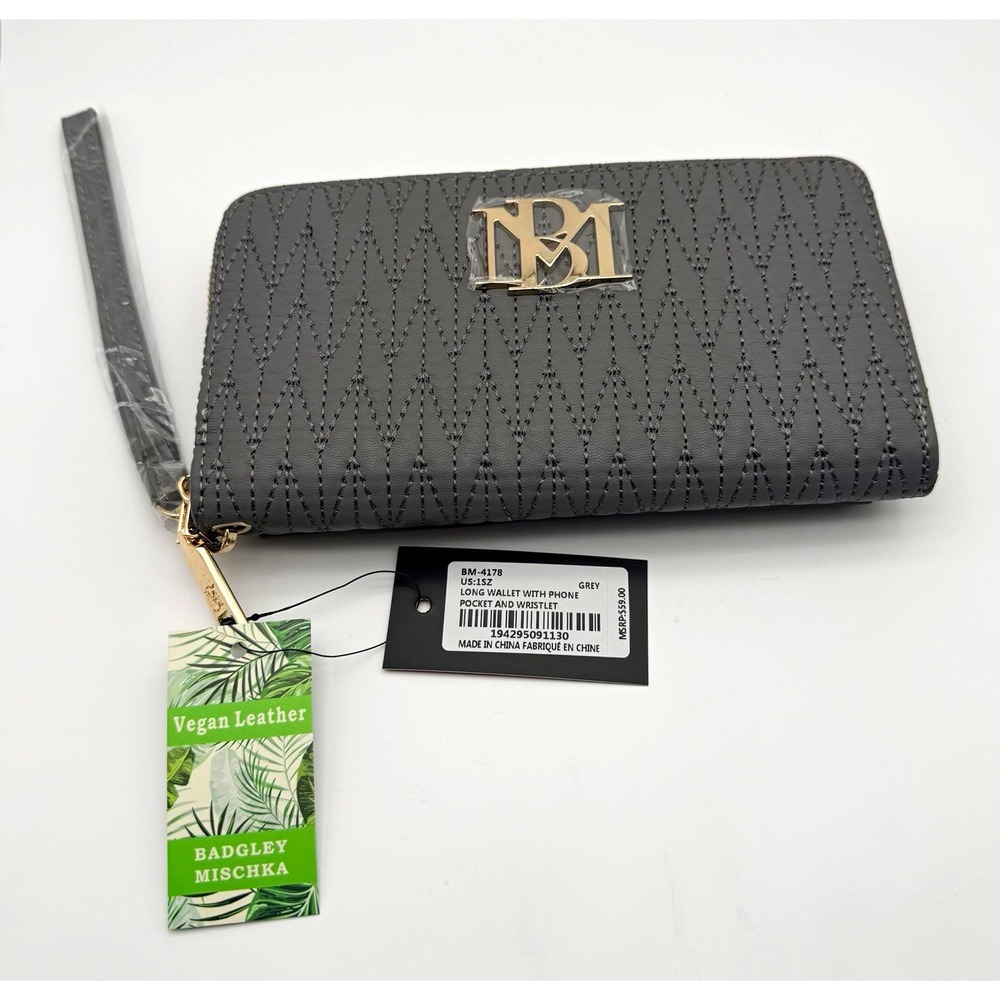 Badgley Mischka Gray Women Long Wallet Wristlet Phone Pocket BM-4178